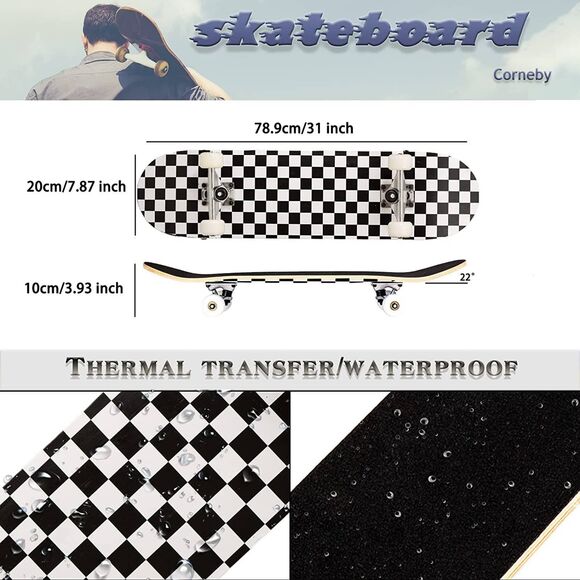 One Funxim Standard Skateboard for Kids 31 x 8 Inch 4 Wheels 7 Layer Maple - Picture 3 of 7